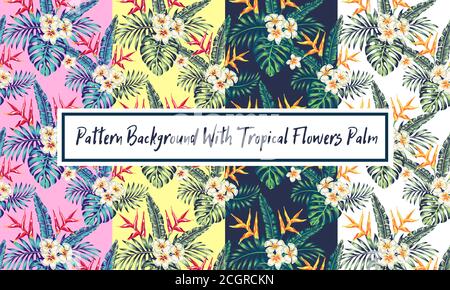 Tropen Muster Sommer Hintergrund mit tropischen Palmen Blumen, geeignet für Design, Verpackungskarten oder Stoffe Dekoration. Hintergrund - Vorlage Design Stock Vektor