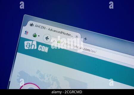 Rjasan, Russland - 09. September 2018: Homepage der Ahcdn-Website auf der Anzeige von PC, url - Ahcdn.com. Stockfoto