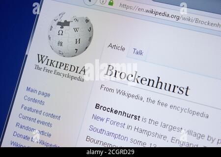 Rjasan, Russland - 09. September 2018 - Wikipedia-Seite über Brockenhurst auf einem Display von PC Stockfoto