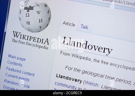 Rjasan, Russland - 09. September 2018 - Wikipedia-Seite über Llandovery auf einem Display von PC Stockfoto