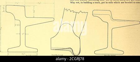 . Die Straßeneisenbahn-Zeitschrift . der Punkt. Aber lange zuvor hat sich die Oberfläche der Schiene an die Oberfläche der in einer Umdrehung des Rades gebildet. Aber diese Vergeudung von Macht durch Rutschung ist sehr gering, denn wenn wir das Mitfieder der Reibung wie 15 betrachten, finden wir, daß für eine Tonnenmeile die Energie, die durch dieses Rutschen verloren wird, 0104 h. p.; so klein ist, daß sie wegen anderer Vorteile ignoriert werden kann. Die Erfahrung der Chicago City Railway Company, die zuerst diese Form des Kopfes versuchte, war, dass sie Verschleiß von Bootsschienen und Rädern rettete und ihr Leben um ungefähr fünfunddreißig Prozent erhöhte.Warum Stockfoto