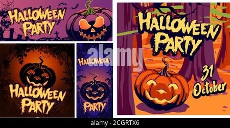 Dekorieren Sie Ihre halloween-Party, halloween Nacht Hintergrund mit Kürbis. Idee für Flyer und Banner, kreatives Illustrationsdesign Stock Vektor