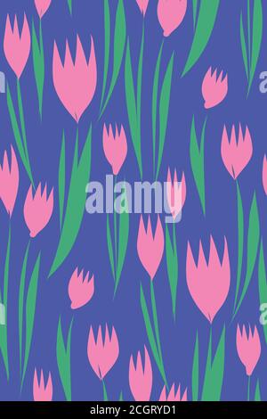 Florales Nahtloses Hintergrundmuster. Bunte Tulpen senkt Hand gezeichnet, Vektor. Frühling Sommer. Stoffmuster, Textildesign, Geschenkpapier Stock Vektor