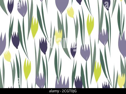 Florales Nahtloses Hintergrundmuster. Bunte Tulpen senkt Hand gezeichnet, Vektor. Frühling Sommer. Stoffmuster, Textildesign, Geschenkpapier Stock Vektor