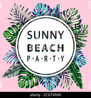 Tropische Blumen und Palmen Blätter Sommer Banner Grafik Hintergrund exotische Blumen Einladung Flyer. Design-Vorlage für Poster, Banner, Stock Vektor
