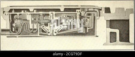 . Elektrische Eisenbahn Zeitschrift . OX. Der Strom zur arma-tur des Motors wird immer in die gleiche Richtung gespeist.der Strom zu den Feldern des Motors wird jedoch zuerst in die eine oder andere Richtung gespeist, je nachdem, welcher Relaisarmatur am höchsten ist. Wenn der Anker des Widerstandsrelais oben ist, Der Motor dreht sich so, dass er den Schalter für die Kurve wirft.der Motor ist durch eine achain von Zahnrädern und einer Welle, die durch eine innere Abdeckung führt, mit dem Schaltpunkt verbunden und wird durch eine Quecksilberdichtung wasserdicht gemacht. Da der Motor ausgerichtet ist, führt dies zu m Stockfoto