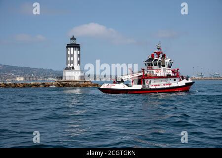 Angels Gate Lighthouse Eingang zum Hafen von Los Angeles, San Pedro, Kalifornien. Los Angeles Harbour Lighthouse Stockfoto