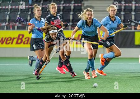 Amstelveen, Niederlande. September 2020. AMSTELVEEN, 09-09-2020, Hockey Dames Hoofdklasse, Seizoen 2020-201. Veranstaltungsort: Wagener Stadion. Während des Spiels Amsterdam - HGC. Kredit: Pro Shots/Alamy Live Nachrichten Stockfoto