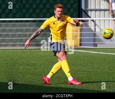 Aveley, Großbritannien. Februar 2018. SOUTHEND, ENGLAND - SEPTEMBER 12: Billy Willis von Witham Town während FA Cup - Vorrunde zwischen Grays Athletic und Witham Town in Parkside, Park Lane, Aveley, UK am 12. September 2020 Credit: Action Foto Sport/Alamy Live News Stockfoto