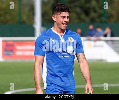 Aveley, Großbritannien. Februar 2018. SOUTHEND, ENGLAND - SEPTEMBER 12: Mitchel Hahn von Grays Athletic während FA Cup - Vorrunde zwischen Grays Athletic und Witham Town in Parkside, Park Lane, Aveley, UK am 12. September 2020 Credit: Action Foto Sport/Alamy Live News Stockfoto