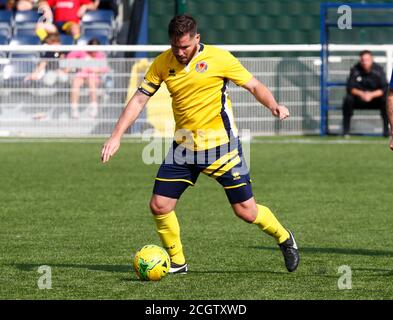 Aveley, Großbritannien. Februar 2018. SOUTHEND, ENGLAND - SEPTEMBER 12: Chris Taylor von Witham Town während FA Cup - Vorrunde zwischen Grays Athletic und Witham Town in Parkside, Park Lane, Aveley, UK am 12. September 2020 Credit: Action Foto Sport/Alamy Live News Stockfoto