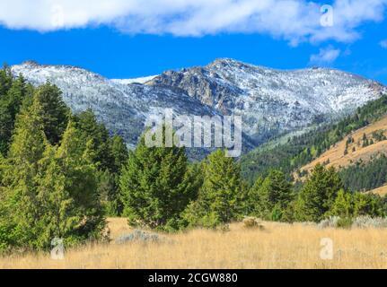 elkhorn Berge mit einem Spätsommerschnee in der Nähe von winston, montana staubt Stockfoto