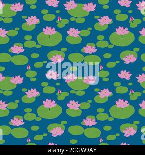 Lotus Nahtloses Muster mit goldenen Farben und schwarzem Hintergrund Stock Vektor