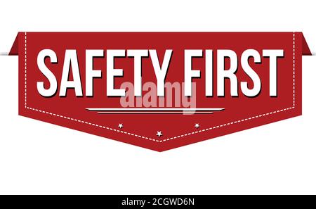 Safety First Banner Design auf weißem Hintergrund, Vektorgrafik Stock Vektor
