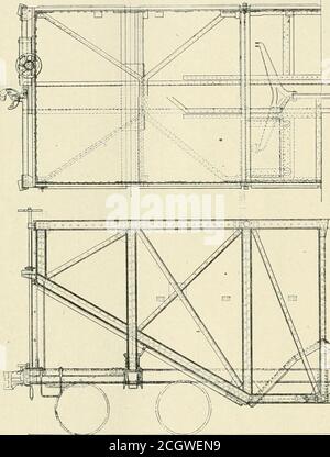 . Amerikanischer Ingenieur und Eisenbahn Zeitschrift . 100.000 POUNDS KAPAZITÄT. Lackawanna Iron & Steel Company. Gestaltet von Cornelius Vanderbilt. Mit freundlicher Genehmigung des Designers Cornelius Van-derbilt haben wir Zeichnungen eines neuen Stahltrichter-Koalkars mit einer Kapazität von 100,000 kg erhalten, der für die LackawannaIron & Steel Company gebaut werden soll. Seine Konstruktion präsentiert sich neu und in- um die notwendige Festigkeit bei minimumtotem Gewicht zu sichern, ist die Seitenrahmung in Form von Traversen konstruiert, um ihr Gewicht zur Unterstützung beim Tragen der Ladung zur Verfügung zu stellen. Diese Idee wurde bereits verwendet, aber Stockfoto