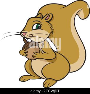 Cartoon Vektor Illustration eines Eichhörnchen mit einer Nuss Stock Vektor