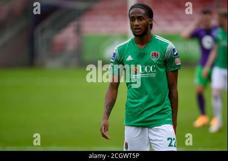 Cork, Irland. September 2020. Deshane Dalling von Cork während des SSE Airtricity Premier Division Spiels zwischen Cork City FC und Shamrock Rovers im Turner's Cross Stadium in Cork, Irland am 12. September 2020 (Foto von Andrew SURMA/SIPA USA) Credit: SIPA USA/Alamy Live News Stockfoto