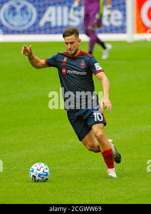 Chicago Fire FC Mittelfeldspieler Alvaro Medran (10) übernimmt den Ball in einem Major League Soccer (MLS) Spiel gegen den Columbus Crew FC am Samstag, September Stockfoto