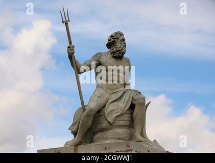 Zinkstatue von Neptun in Langelinie in Kopenhagen Stockfoto