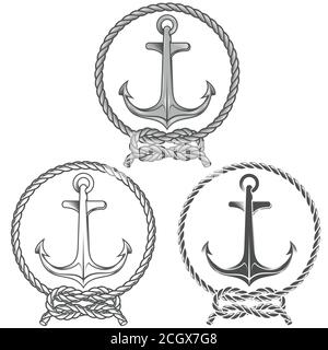 Vektor-Illustration von Dock Anker mit Seil umgeben von Ketten, auf weißem Hintergrund Stock Vektor