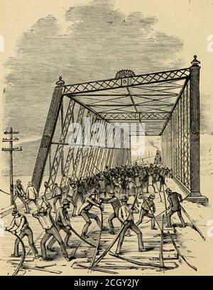 . Annalen der großen Streiks in den Vereinigten Staaten. Eine zuverlässige Geschichte und grafische Beschreibung der Ursachen und spannenden Ereignisse der Arbeitsstreiks und Unruhen von 1877 . nsylvania, Ohio, Indiana, Illinois, Michigan, New-York und New Jersey waren alle Gefahr, atfast jeden Moment durch die Aktion der Arbeitnehmer blockiert werden. Schon am 17. War die Lage auf der Erie-Straße noch lange nicht reassur-ing. Am nächsten Tag, als die Schwierigkeit begann, entschieden sich die Feuerwehrmänner und die Feuerarbeiter der Westerndivision der Erie-Bahn, am Morgen des 20. Jahrhunderts gegen oneoclock zu schlagen. In Hornellsville, dann Express Stockfoto