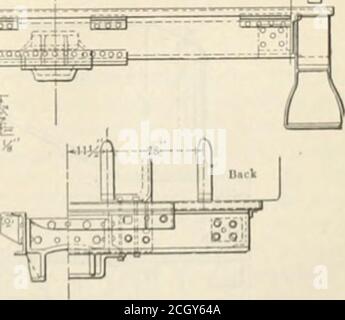 . Amerikanischer Ingenieur und Eisenbahn-Zeitschrift . iaafeaaatt-. CiiIKIMI k – -stf--TENIM IST I US NIK l 0 i MOTOREN. Gängige STANDARDLOKOMOTIVEN – IIARRIMAN LINIEN. 442 AMERICAN ENGINEER AND RAILROAD JOURNAL. GEMEINSAME STANDARDLOKOMOTIVEN.Habriman Linien. VIII (Frühere Artikel finden Sie auf den Seiten 154, 200, 250, 288, 322,353 und 400.) Ausschreibungen. – die Güterlokomotiven haben Vanderbilt-Tendermit einer Kapazität von 7,000 Gallonen, Wasser und 14 Tonnen Kohle.Diese Ausschreibungen sind, wie die Abbildungen zeigen, rahmenlos. Ursprünglich sollte diese Art von Ausschreibung für alle gängigen Standardlokomotiven außer dem swit eingesetzt werden Stockfoto