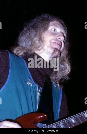 Daevid Allen bei einer Jam-Session in der Stadt Deia, wo sie 1979 wohnten. Mallorca. Spanien Stockfoto