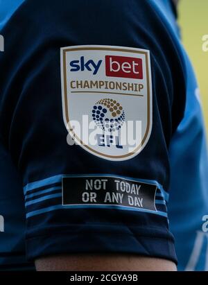 High Wycombe, Großbritannien. September 2020. Ärmel Abzeichen während der Sky Bet Championship-Spiel zwischen Wycombe Wanderers und Rotherham vereint in Adams Park, High Wycombe, England am 12. September 2020. Foto von Andy Rowland. Kredit: Prime Media Images/Alamy Live Nachrichten Stockfoto