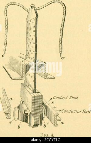 . Ein Lehrbuch über elektrische Beleuchtung und Eisenbahnen. Internationale Fernschulen, Scranton, Pa. V. 1-3, 5 . t ist notwendig. Die Aufteilung der Straße in Abschnitte, die von einzelnen Feedern geliefert werden, hat auch den Vorteil, dass bei einem Block auf der Straße, die gleichzeitige Versorgung aller Autofahrer, die ihre Autos starten, keine schweren Überlastungen im Krafthaus anstellen, Denn der Schaltwächter hat jeden Abschnitt der Straße unter seiner Kontrolle kann die Autos zum Anfahren zwingen, einen Abschnitt nach dem anderen. 8. Abb. 4 zeigt den Pflugstil der Firma INIetropolitanCompany. Der Pflug ist mit versehen Stockfoto