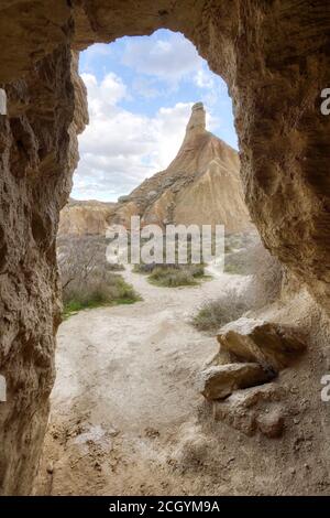 Bardenas Reales, Navarra/Spanien; 06. März 2018. Der Naturpark Bardenas Reales und das Biosphärenreservat befinden sich im Südosten Navarras, im Zentrum des E Stockfoto