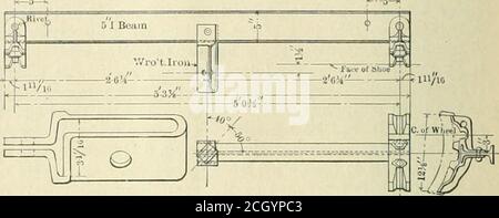 . Amerikanischer Ingenieur und Eisenbahn-Zeitschrift . rational formbar Castings Company, Cleveland, Ohio, von dem diese Geräte hergestellt werden. Ein Punkt, der bei der Auswahl kleiner Gleichstrommotoren untersucht werden sollte, ist die Anordnung der Bürstenhalter. Es ist eine gute Sache, die Bürstenhalter dauerhaft an den Rocker abstellen zu lassen, damit die Einstellung der Zwischenräume zwischen den Bürsten nicht manipuliert werden kann. Es werden sie versehentlich in ihrer Position nach dem Rocker Rigging verplaceded, kein Ende des Sparkings und Heizung wird führen. Der I-Sektionsbremsträger von Herrn Cornelius Vanderbilt, auf dem abgebildet wurde Stockfoto