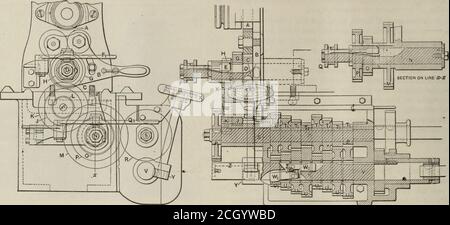 . Eisenbahnmeistermechaniker [Mikroform] . Abb. 3 – Kopf Stock Spindel, zeigt Getriebe, und positive Aktion Reibungskuppen, die Steuerung Geschwindigkeit ändert. 54 EISENBAHNMEISTERMECHANIKER FEBRUAR 1909. – t-^i – Stockfoto