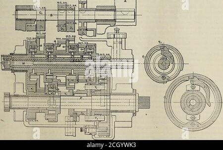 . Eisenbahnmeistermechaniker [Mikroform] . 2 - Anordnung der Verzahnung. Der Entlastung der Fläche des Kupplungsrings für das Öl, wo die treibenden Oberflächen zusammen kommen. Kupplungsflächen, die inöl laufen, müssen gerillt werden, damit die Teile schnell zu einem Lager gelangen. Im Falle dieser Kupplung wurde es notwendig gefunden, die Peripherie der Ringe Qx so weit zu Nuten, dass die Lagerfläche in etwa J4-Zoll-Quadrate, getrennt durch Ölkanäle, unterteilt wurde. Dadurch kann das Schmiermittel fast sofort ausgepresst werden. Bei größeren, nicht entleerten Bereichen würde das Auspressen des Öls Zeit in Anspruch nehmen, und wie Stockfoto