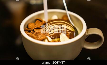 Ein superreiches, glattes und cremiges Schokoladeneis mit Vanillehonig Stockfoto