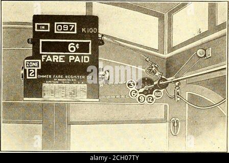 . Electric Railway Journal . rgely Anadaptation der Firma Standardform, die princi-pal Unterschied ist, dass es eine Zone indicator.One dieser Register, für fünf Tarife konzipiert trägt, ist in der begleitenden Abbildung gezeigt. Die Aufzeichnungen in diesem Register sind wie folgt: Die Zonenzahl, die Fahrtnummer, die Richtung, die Division oder Linenummer, fünf Spalten, die die Registrierung des jeweiligen Tarifs, die Registernummer, die Gesamtzahl der beförderten Passagiere, das Datum und die Conductorsidentifikationsnummer. Die Unterscheidungskraft zwischen diesem Register und dem com Stockfoto