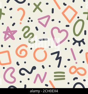 Memphis Doodle Hintergrund. Nahtloses Muster für Stoffdesign Stock Vektor