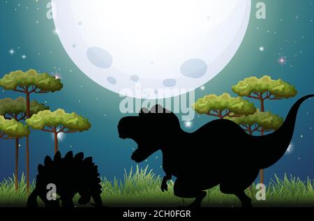 Dinosaurier in der Natur Szene Silhouette Illustration Stock Vektor