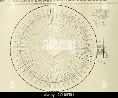 . Amerikanischer Ingenieur und Eisenbahn Zeitschrift . A,, Transverse Sect/o/?.Abschnitte und Details des Bauens. Bisher wurde wenig Aufmerksamkeit geschenkt, und wegen seines Überflusses auf den Dienst von Lokomotiven ist es eine wichtige. Diese Anlage ersetzt eine alte, Und die Entwicklung des Geschäfts erforderte eine gründliche und umfangreiche Ausstattung für etwa 80 Lokomotiven pro Tag, Clinton war ein Terminal für zwei Divisionenund eine Nebenstrecke. Das Haus selbst und seine Ausrüstung, die angrenzenden Geschäfte, die Kohle- und Sandschächte und Aschengrube sind alle Fuß in der Größe und hinter ihm ist das Ölhaus, die Anordnung beiderso ein Stockfoto