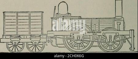 . Grundsätze des Eisenbahnverkehrs . E Firmen, die früh verpflichteten Lokomotivbau war die eine in Philadelphia von MatthiasBaldwin gegründet, dessen erste Motor, die alten Ironsides, erschien 1832. Bis zum 1. Juni 1920 hat die Baldwin Lokomotivenwertemehr als 45,000 Lokomotiven gebaut, und in prosperierenden Zeiten baut sie jedes Jahr mehr als 2,000 Lokomotiven. Der Einfluss von George Stephenson, England, und seiner berühmten Lokomotive, die Rakete, wurde in denVereinigten Staaten gefühlt, aber, wenn man die unentwickelten Bedingungen der amerikanischen Industrie im Jahr 1830 bedenkt, eine überraschend kleine Anzahl von Englisch en Stockfoto