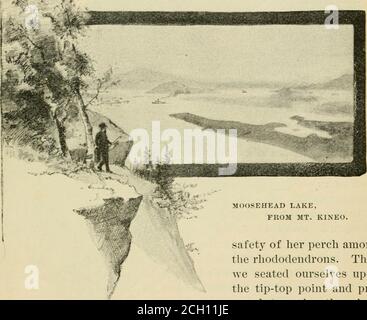 . Nach Osten Latch Strings; oder Seashore, Seen und Berge durch die Boston & Maine Eisenbahn. Deskriptiv der touristischen Region von Neuengland. Und ich weiß nirgendwo im Osten, dass ein solches Gefühl der Größe von heiuiit erlebt werden kann, wie hier, 81 wo das Auge kann die vertikalen Linien der Klippe-Gesicht folgen, unten, unten, unten, unten, Bis das Herz vor dem schrecklichen Gedanken des Nachgehens des Steins, den Sie heraus schleuder und aus den Augen verlieren, bevor es schlägt, verblassen wird. Wir wanderten über den Kamm und folgten verschiedenen Wegen durch die Büsche, die uns an neuen Blickwinkeln herausbringen würden; und am oneplace ging ich hinauf Stockfoto
