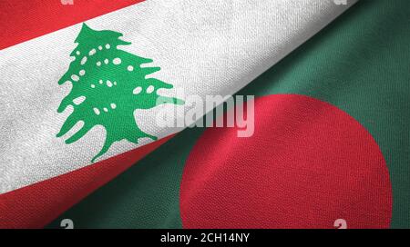 Libanon und Bangladesch zwei Flaggen Textiltuch, Stoff Textur Stockfoto