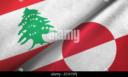 Libanon und Grönland zwei Flaggen Textiltuch, Stoffstruktur Stockfoto