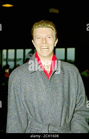 Rock and Roll Legende David Bowie bei Ankunft in London Heathrow Flughafen Stockfoto