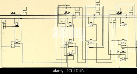 . Die Street Railway Journal . om zwei bis drei Sekunden.die New York Central Standard Signalblätter haben quadratische Enden für Home-Signale atinverlockings, und spitzen Ende Klingen auf automatische Home-Block-Signale. Die Schaltungen, durch die Signale gesteuert werden, sind in Abb. 10, die für eine volle Blocküberlappung und die Steuerung des entfernten Signals durch einen Leistungsschalter auf dem Homesignal ruft. Die Signallampen haben 4 CP und arbeiten an einem 50-Volt-Stromkreis. Sie sind parallel mit einem Sicherungsausschluss verbunden, damit jede Lampe getrennt werden kann, ohne dass andere Lampen, die auf demselben Stromkreis geliefert werden, beeinträchtigt werden. Das f Stockfoto