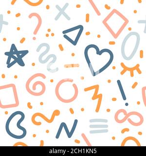 Memphis Doodle Hintergrund. Nahtloses Muster für Stoffdesign Stock Vektor