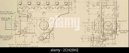 . Eisenbahnmechaniker . OibbAreaZii^ .li J4- – JL.-Ension in ffodJ/J 100 lb. Peilung Taste auf Pod BO. 300 lb. Tonne, obwohl es eine Frage ist, ob diese benötigt werden, nachdem tlushoe einmal auf und die Enden miteinander gelötet. Abb. 22 zeigt einen Kolbenkopf aus gepresstem Stahl mit einem Durchmesser von 30 Zoll, der einen Gussschuh von irmi hat, der von einem Sicherungsring gehalten wird Abb. 24 - Kreuzkopf verwendet auf Tlie Burlington 2-10-2 Typ Lokomotiven dieser Kolben, komplett mit Ringen. Innerhalb ihrer Möglichkeiten, wiegt nur 250 lb. Abb. 24 zeigt den Kreuzkopf der Burlington-Motoren. Dieser besteht aus 4 Carbon-Gussstahl-Glühen Stockfoto