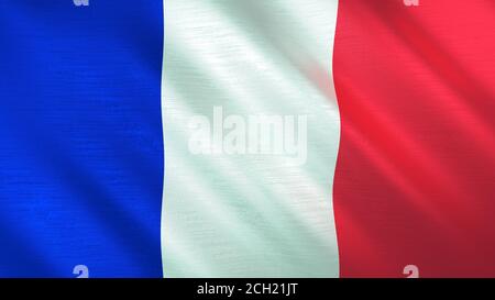 Die winkende Flagge Frankreichs. Hochwertige 3D-Illustration. Perfekt für Nachrichten, Reportagen, Events. Stockfoto