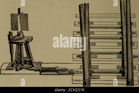 . Bau und Reparatur von Eisenbahnen ... : eine der Bände bilden, die in der revidierten und erweiterten Ausgabe der Eisenbahnwissenschaft enthalten sind, . Abb. 115. STUB SWITCH.Showing Head Blocks and Ground Throw for moving Switch xdAis,15 Vol. 13 252 BUILDING AND EEPAIRINO RAILWAYS, England since 1830 and is now coming in gen-eral use in the United States. Der LorenzSwitch und der Clarke-Jeffrey Switch sind Splitschalter. Abb. 116 veranschaulicht diesen Stil. Der. Abb. 116. SPLIT-SCHALTER. Mit Pony-Schalter Stand. – geeignet für Werften. Dritte Klasse von Schaltern ist für spezielle Zwecke konzipiert; sind pro Stockfoto