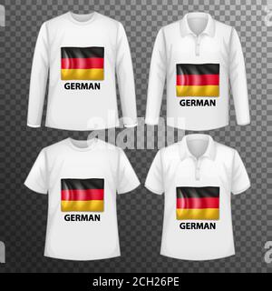 Set aus verschiedenen männlichen Hemden mit deutscher Flagge Bildschirm an Hemden isoliert Illustration Stock Vektor