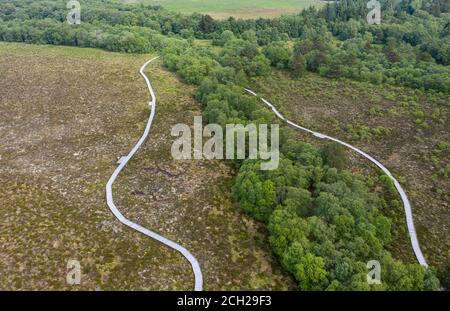 Luftaufnahme des Red Moss Naturreservats, Balerno, Midlothian. Stockfoto